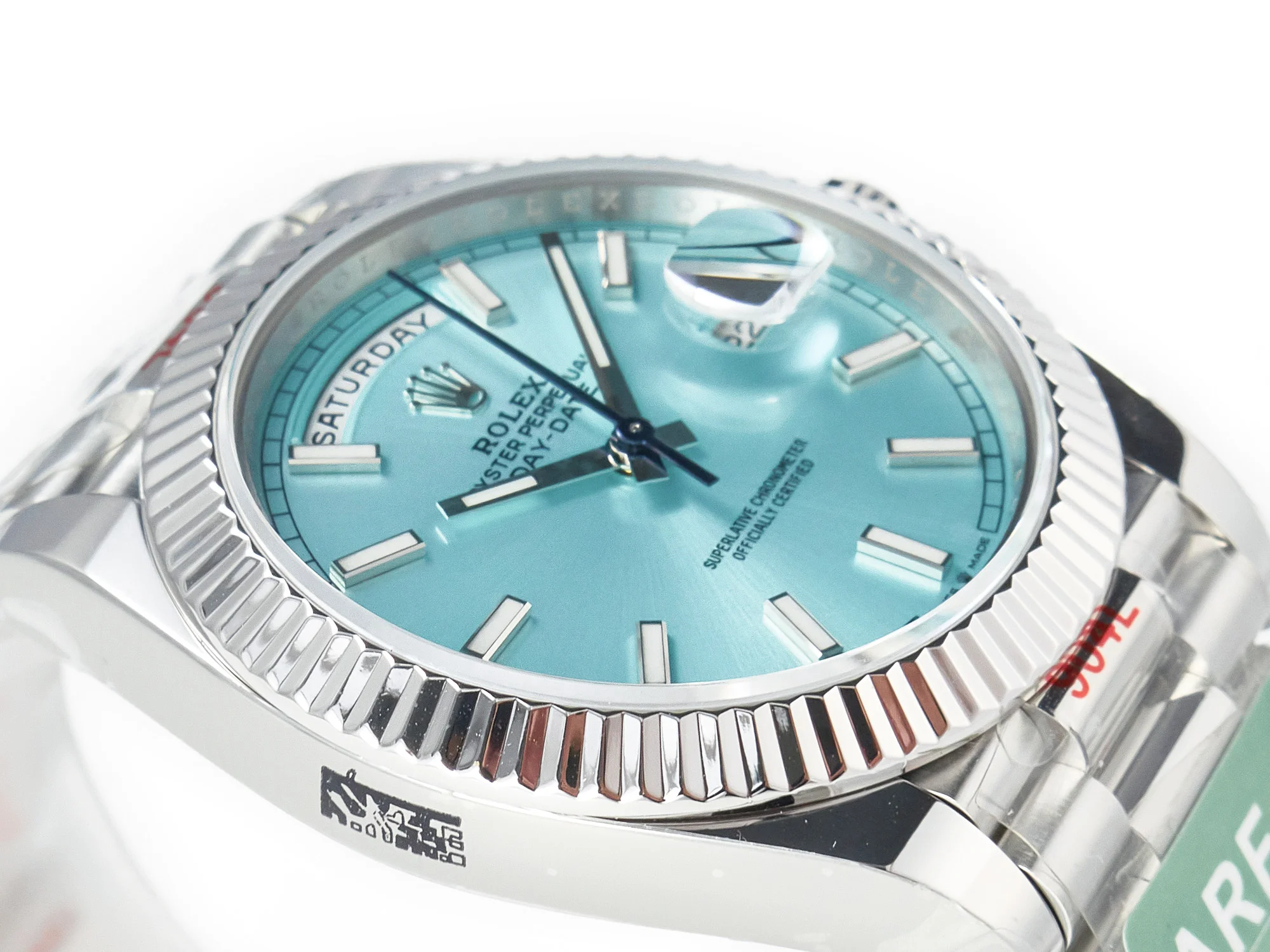 DayDate 40 228236 ARF 904L Steel Tiffany Blue Stick Dial on President Bracelet VR3255