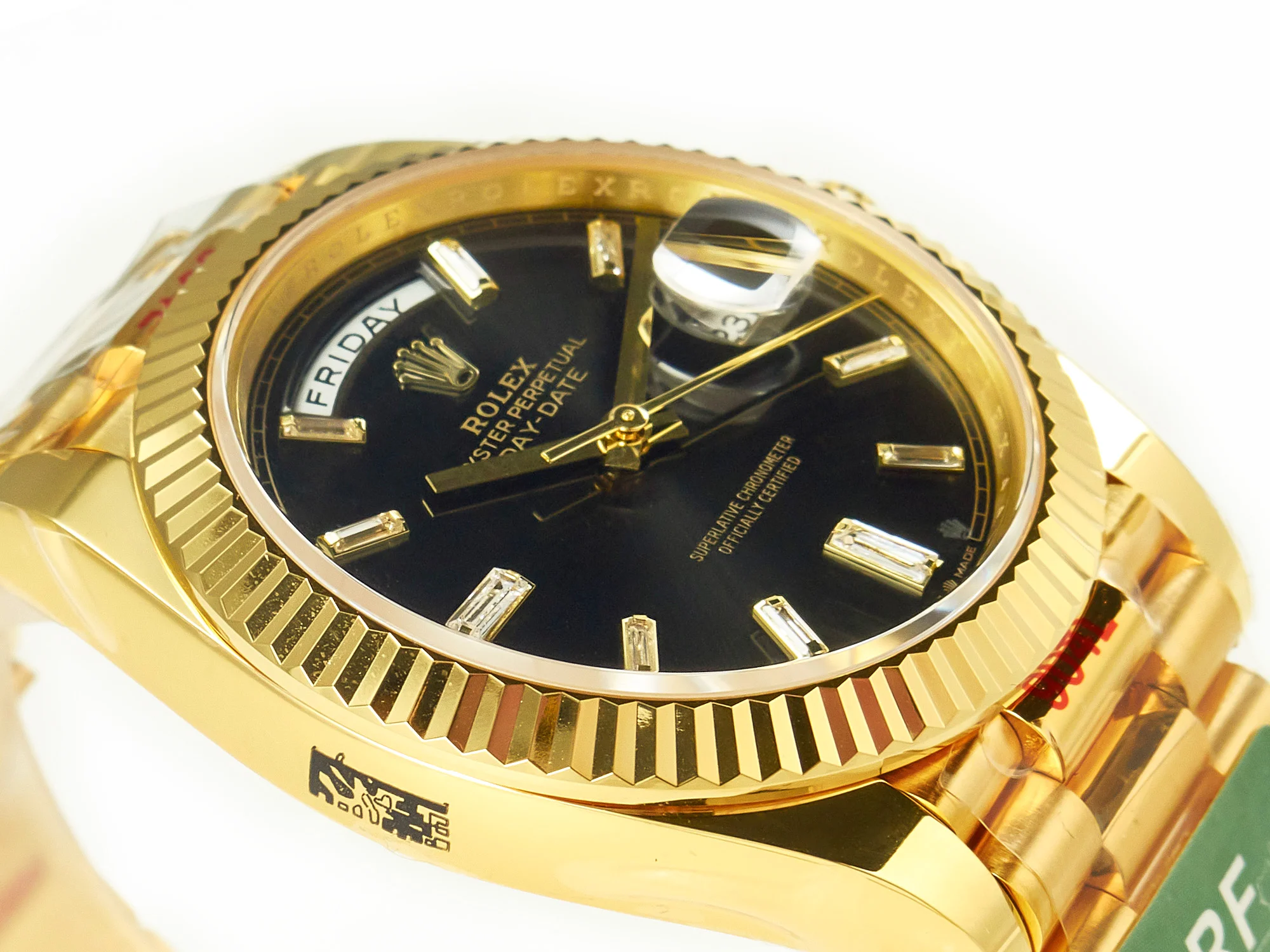 DayDate 40 228238 ARF 904L Steel Black Crystal Diamonds Bezel on President Bracelet VR3255