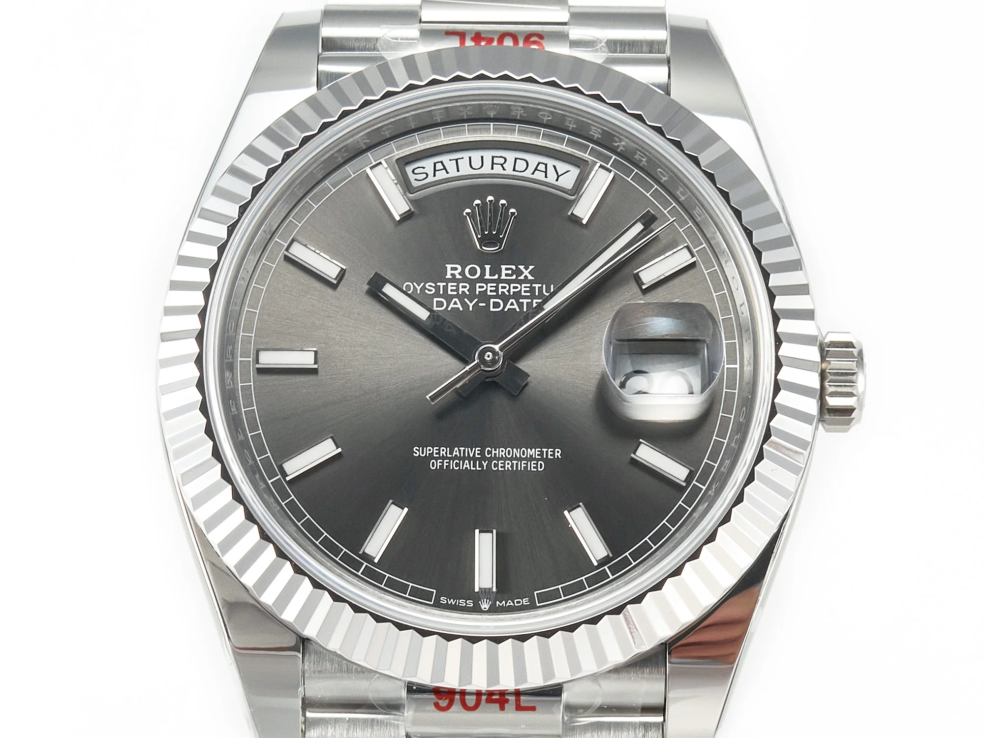 DayDate 40 228239 ARF 904L Steel Grey Stick Dial on President Bracelet VR3255