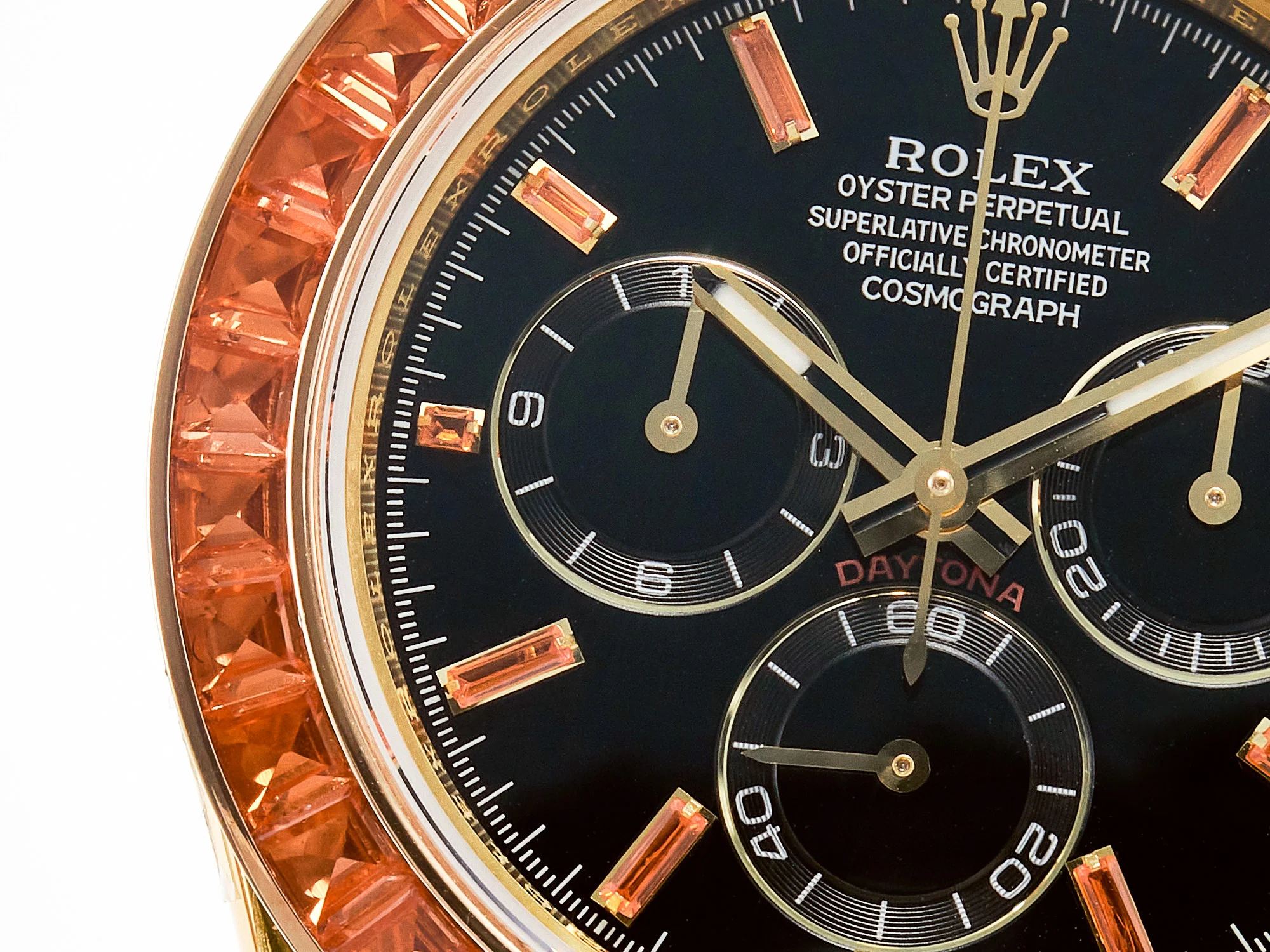 Daytona 116518 YG Orange Crystal Bezel N6F Best Edition Black Dial on Oysterflex Strap SA4130