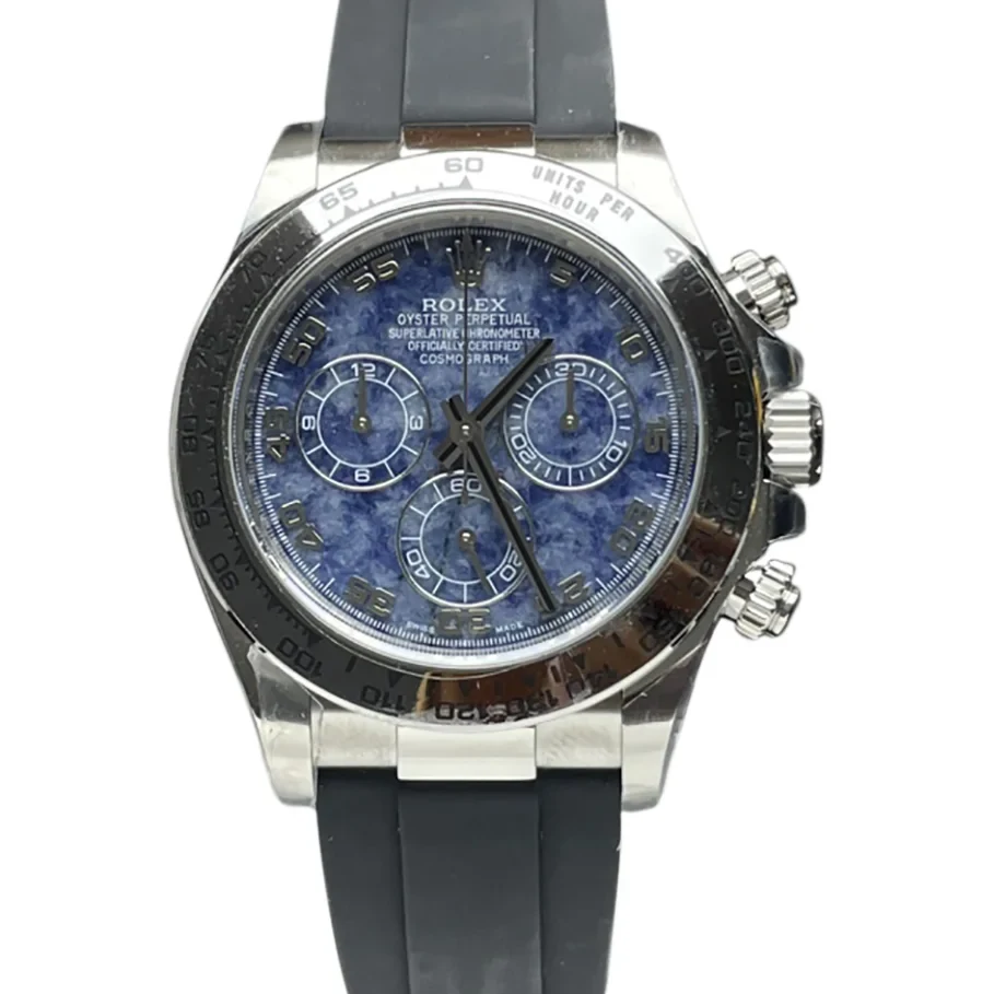Daytona 116519 Sodalite Dial in White Gold on Rubber Strap