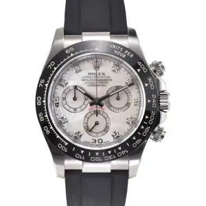 Daytona 116519LN White MOP Dial with Diamond Markers in White Gold on Rubber Strap