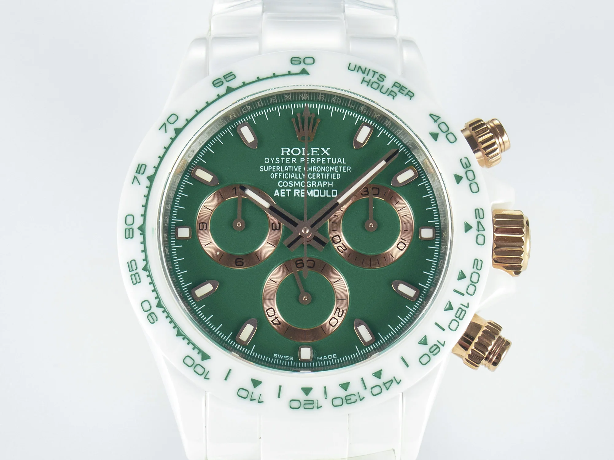 Daytona AET White Ceramic Case and Bracelet Green Dial N6F Best Edition SA4130