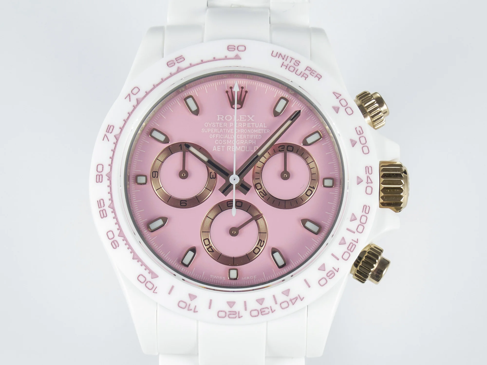 Daytona AET White Ceramic Case and Bracelet Pink Dial N6F Best Edition SA4130