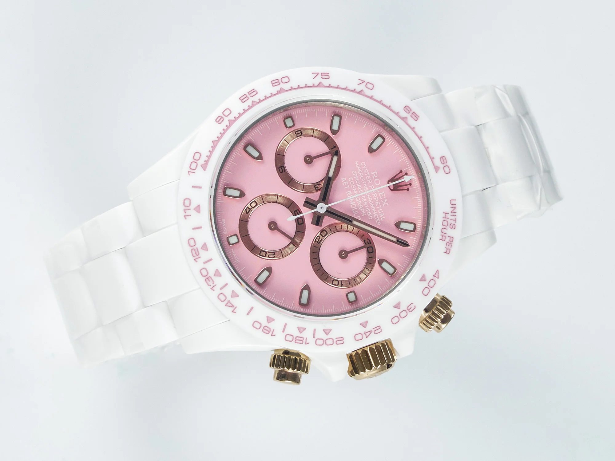 Daytona AET White Ceramic Case and Bracelet Pink Dial N6F Best Edition SA4130