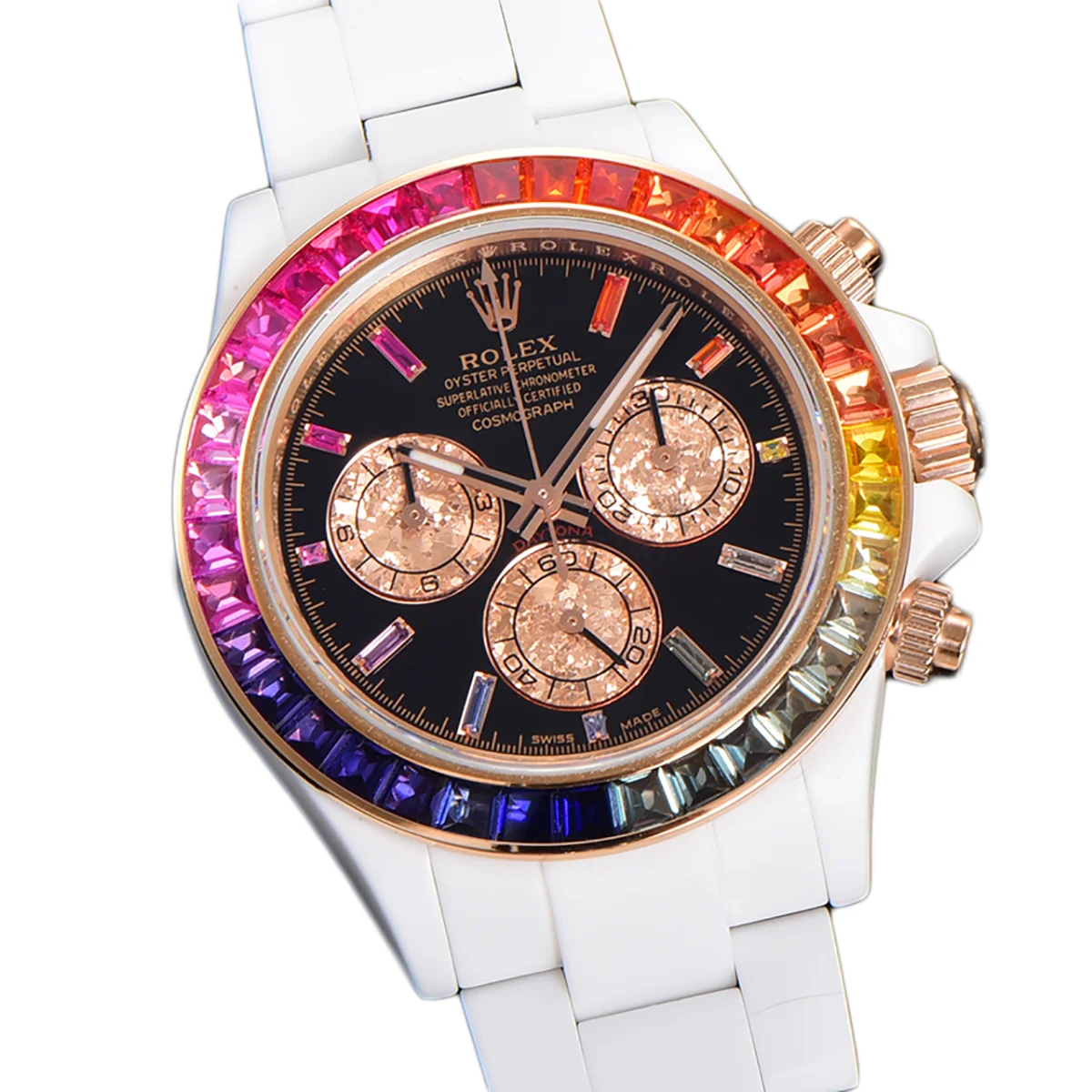 Daytona Black Dial with Rainbow Bezel in White Ceramic