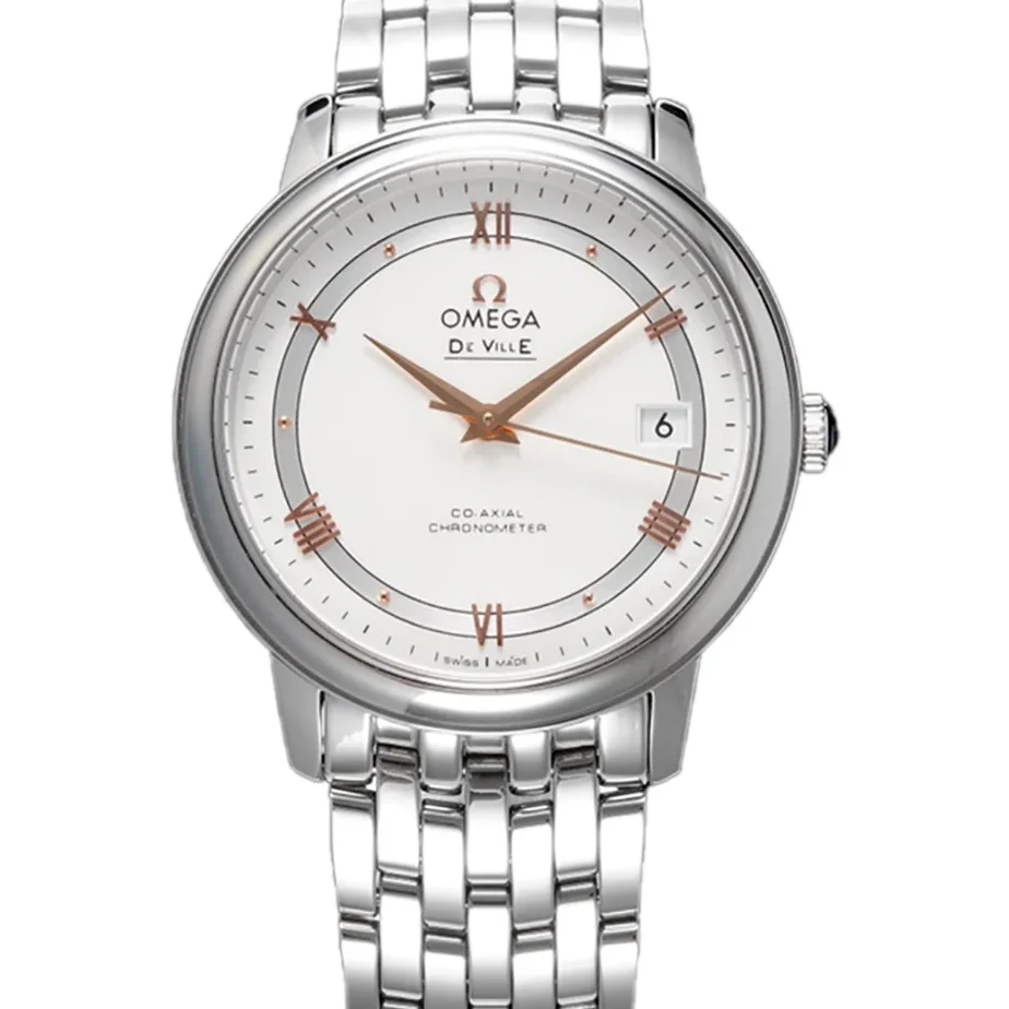 De Ville Co-Axial Chronometer 36.8mm White Dial with Rose Gold Markers in Steel on Bracelet