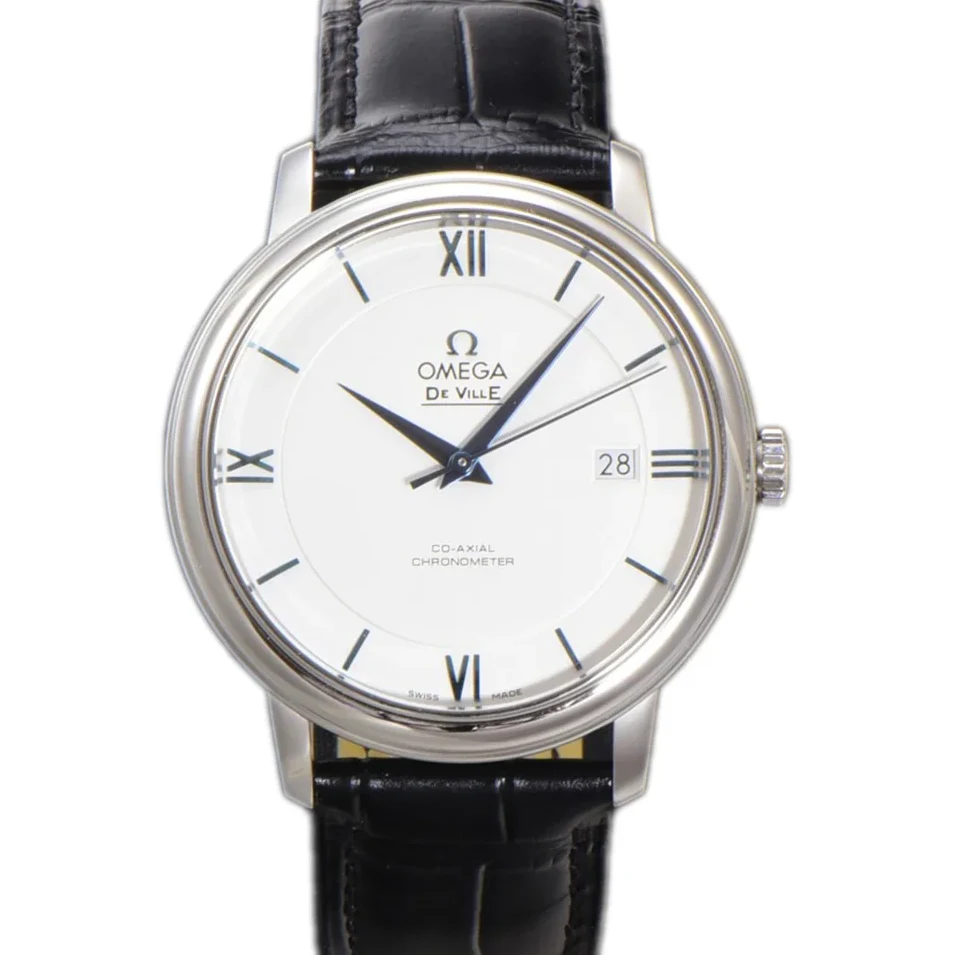 De Ville Co-Axial Chronometer 39.5mm White Dial in Steel on Leather Strap