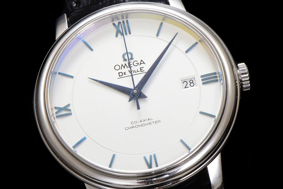 De Ville Co-Axial Chronometer 39.5mm White Dial in Steel on Leather Strap