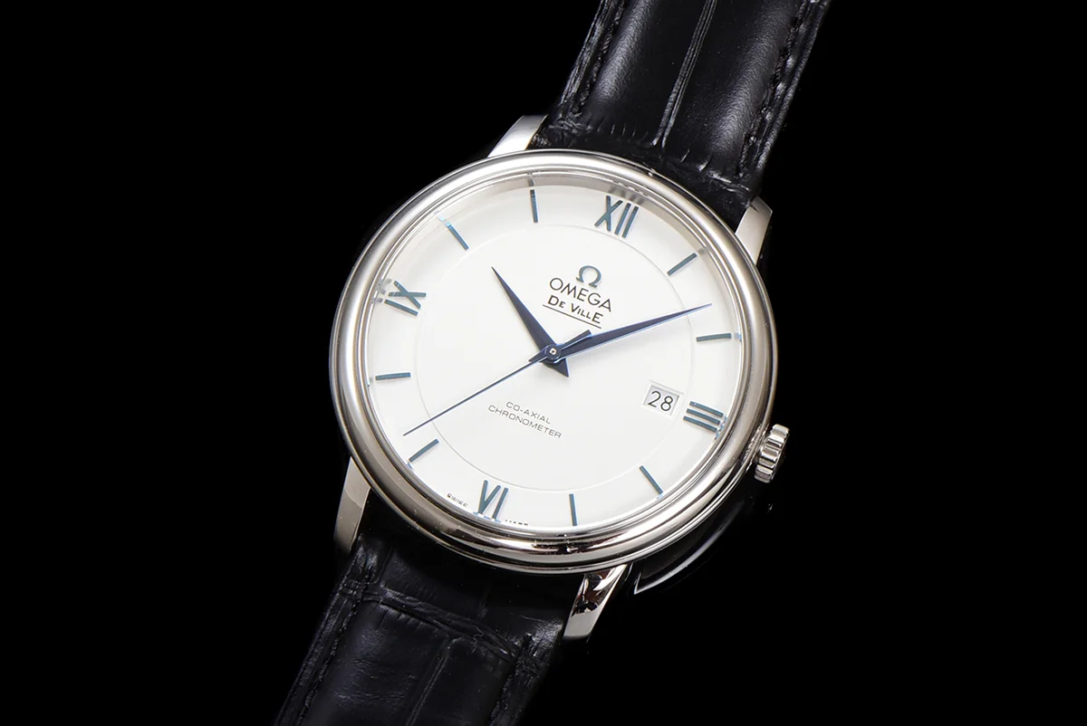 De Ville Co-Axial Chronometer 39.5mm White Dial in Steel on Leather Strap