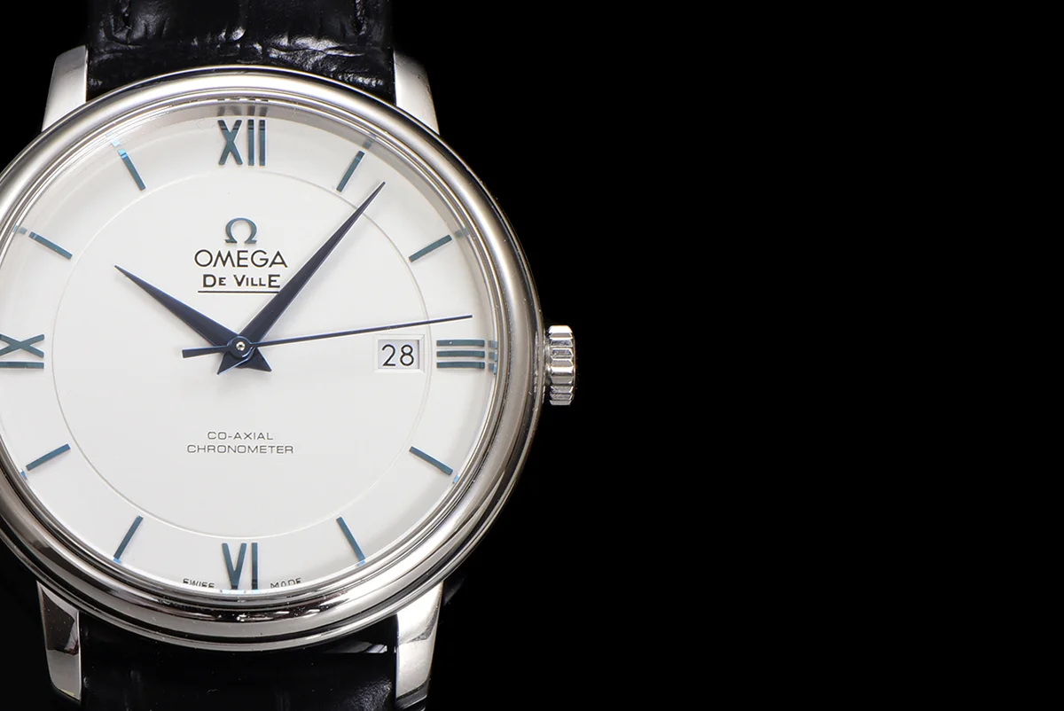 De Ville Co-Axial Chronometer 39.5mm White Dial in Steel on Leather Strap