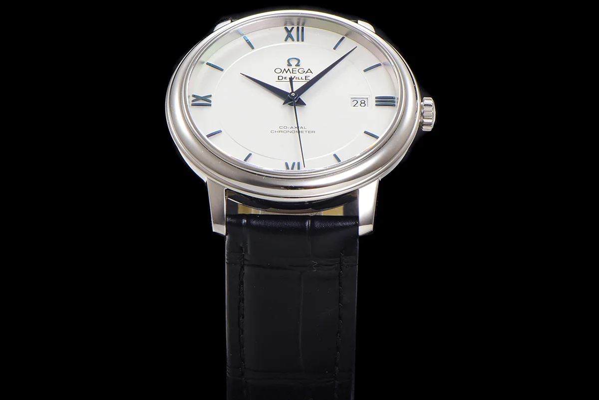 De Ville Co-Axial Chronometer 39.5mm White Dial in Steel on Leather Strap