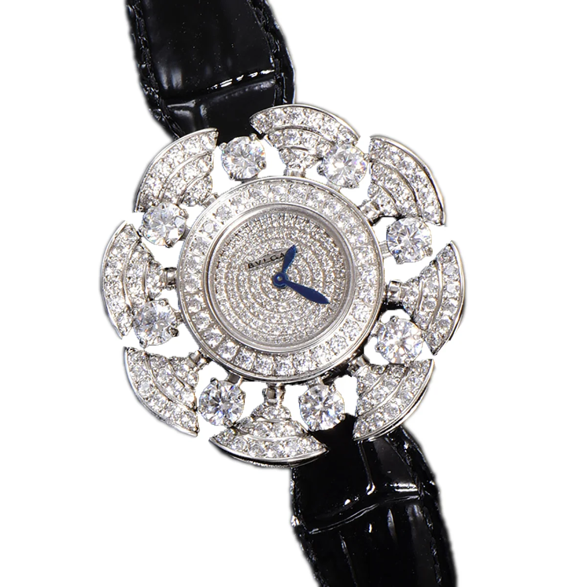 Diva’s Dream Jewellery Watch Diamond Paved Dial in White Dial on Black Leather Strap