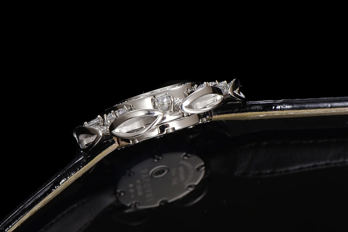 Diva’s Dream Jewellery Watch Diamond Paved Dial in White Dial on Black Leather Strap
