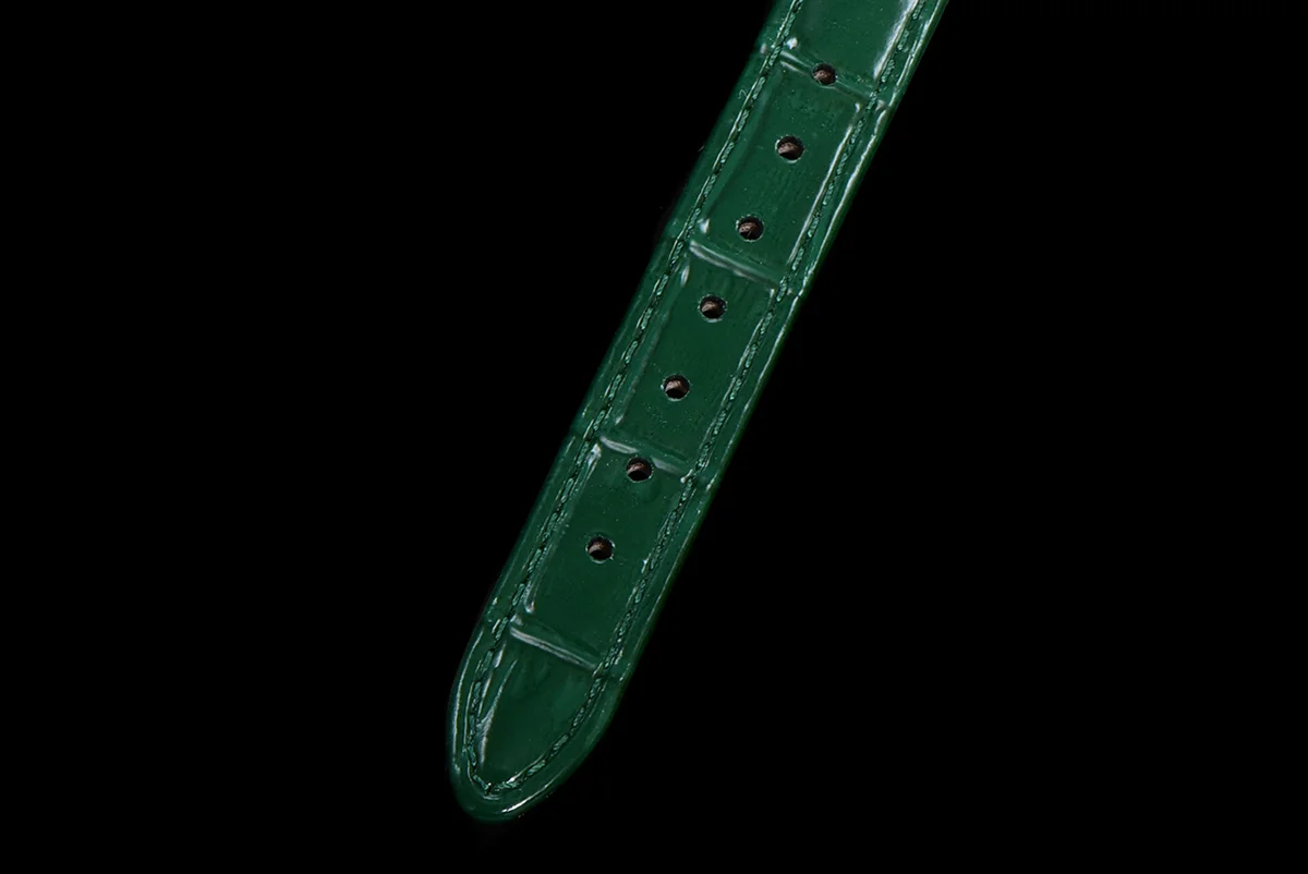 Diva’s Dream Jewellery Watch Diamond Paved Dial in White Gold on Green Leather Strap