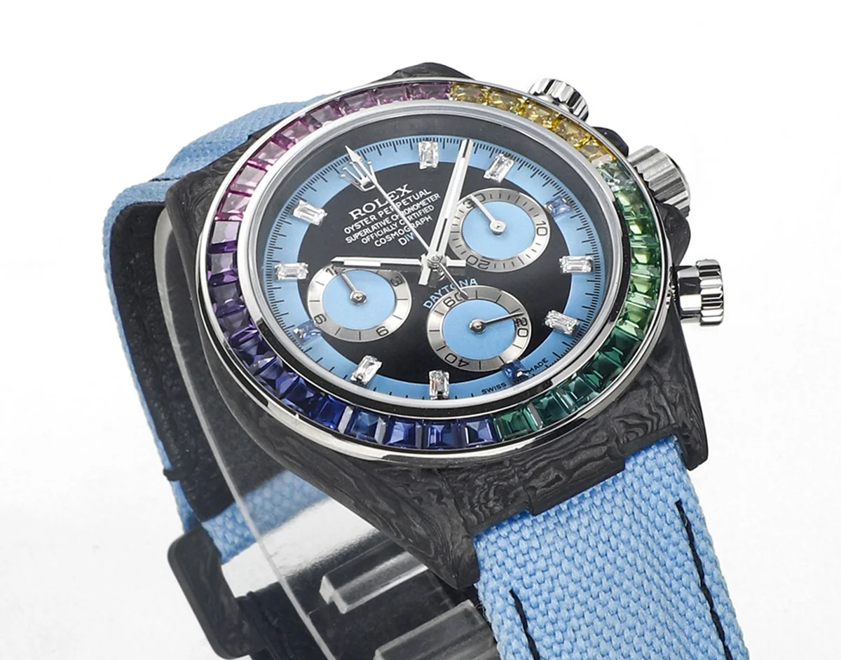 DIW Daytona Rainbow Blue Carbon in Blue Nylon Strap