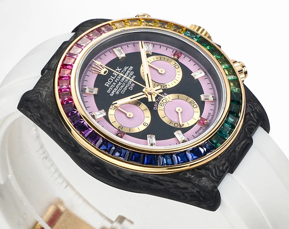 DIW Daytona Rainbow Pink Carbon in White Rubber Strap
