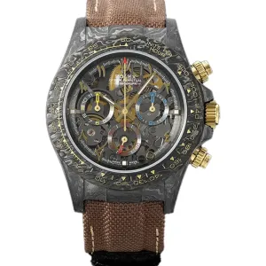DIW Daytona Skeleton Dial in Carbon on Brown Nylon Strap