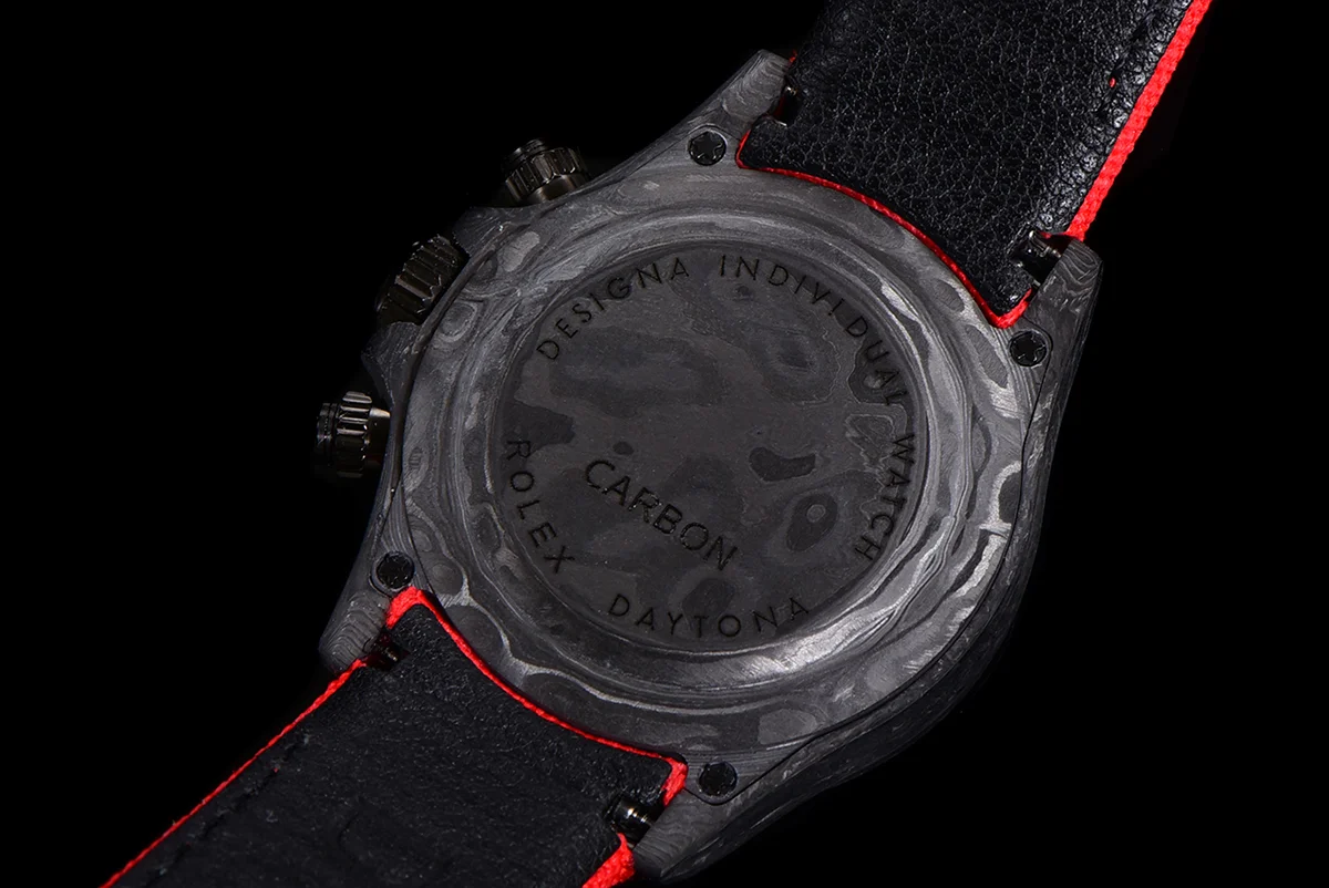 DIW Daytona Skeleton Dial in Carbon with Red Hands on Red Nylon Strap