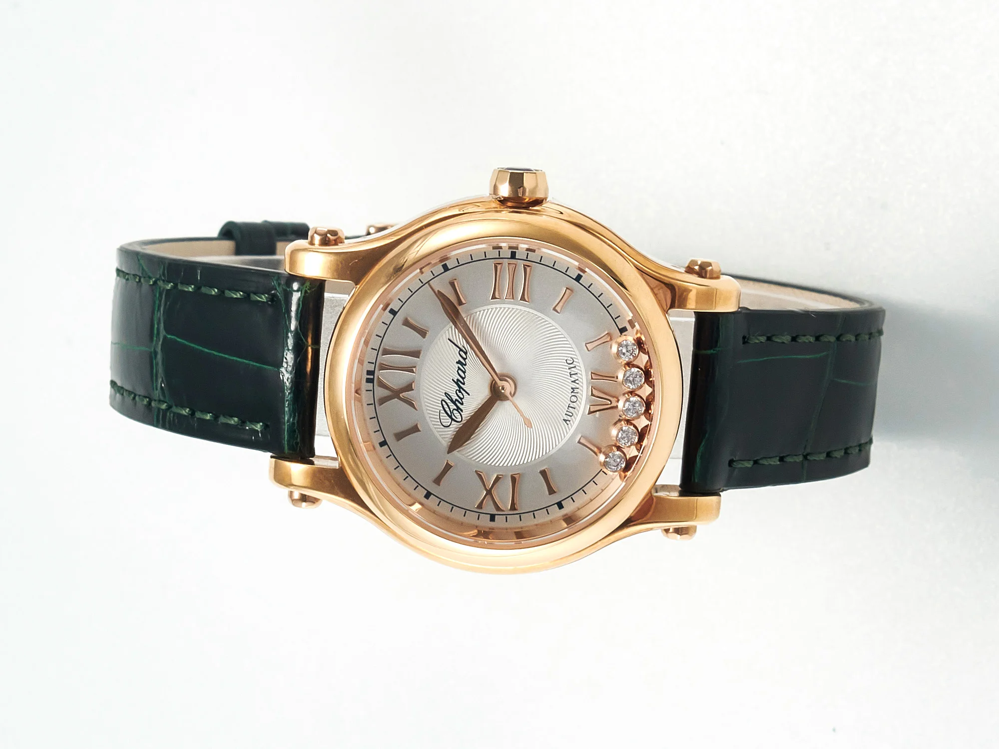 Happy Sports 30MM YF RG White Dial on Green Leather Strap A2892