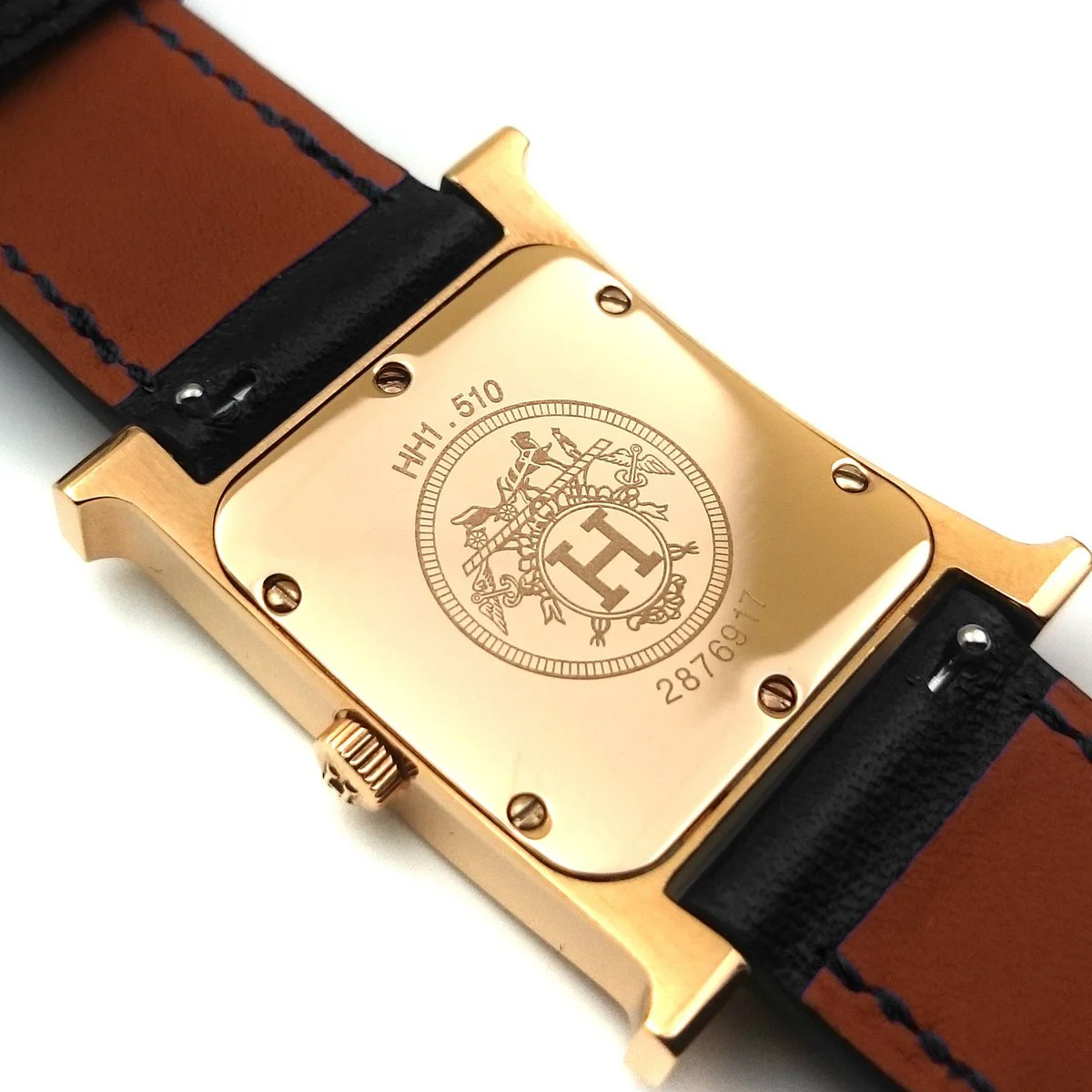 Heure H Rose Gold on Black Epsom Leather Strap