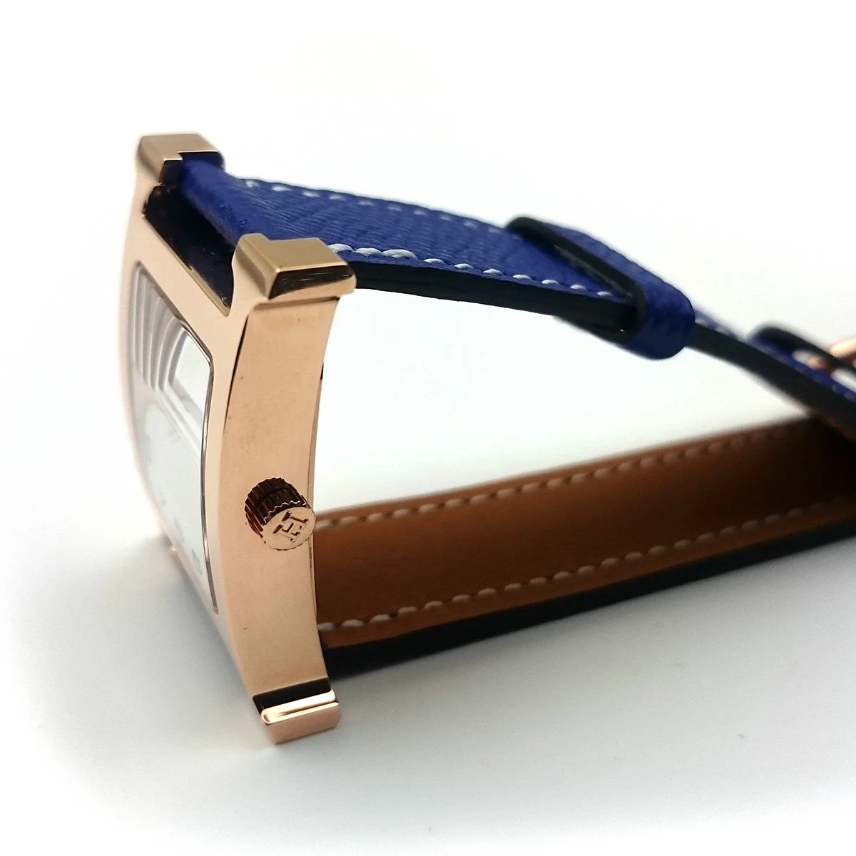 Heure H Rose Gold on Blue Epsom Leather Strap