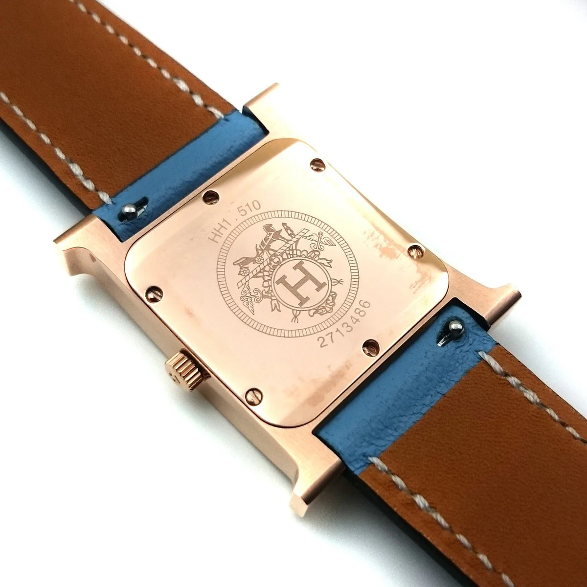 Heure H Rose Gold on Light Blue Fjord Leather Strap