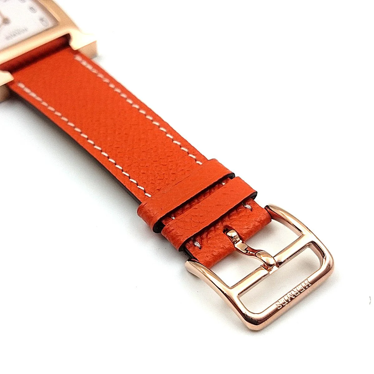 Heure H Rose Gold on Orange Epsom Leather Strap