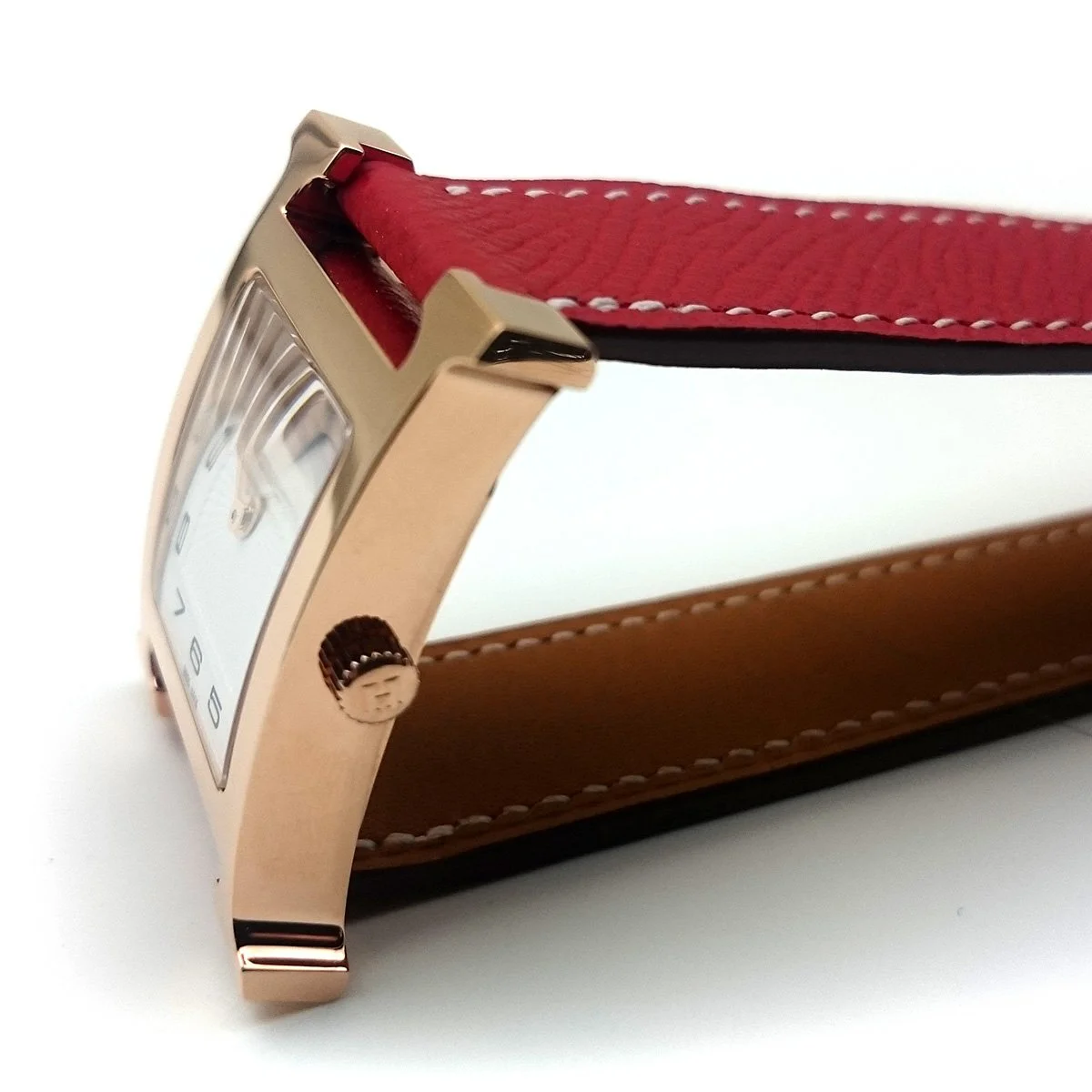 Heure H Rose Gold on Red Epsom Leather Strap