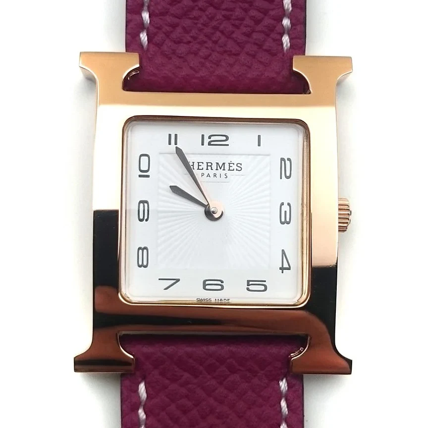 Heure H Rose Gold on Violet Epsom Leather Strap