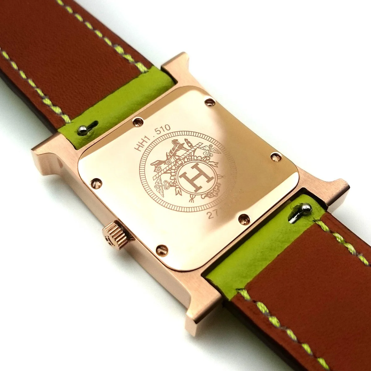 Heure H Rose Gold with Diamond Bezel and Markers on Green Fjord Leather Strap