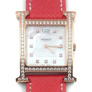 Heure H Rose Gold with Diamond Bezel and Markers on Vermilion Epsom Leather Strap