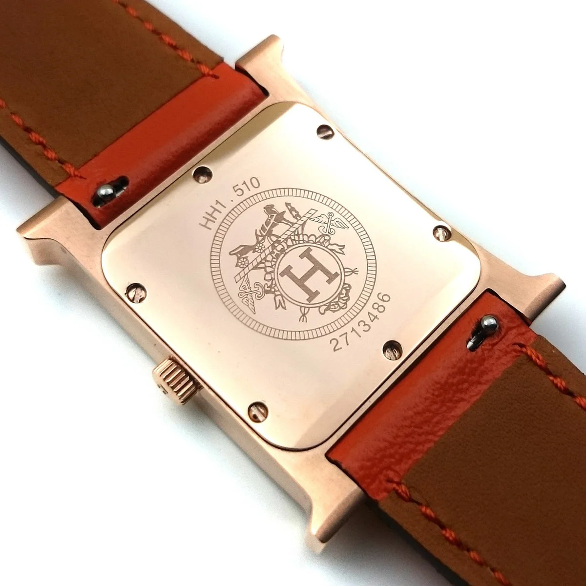 Heure H Rose Gold with Diamond Bezel and Markers on Vermilion Epsom Leather Strap