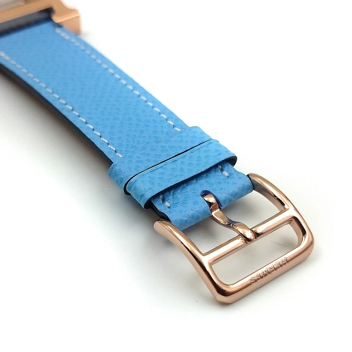 Heure H Rose Gold with Diamond Markers on Light Blue Epsom Leather Strap