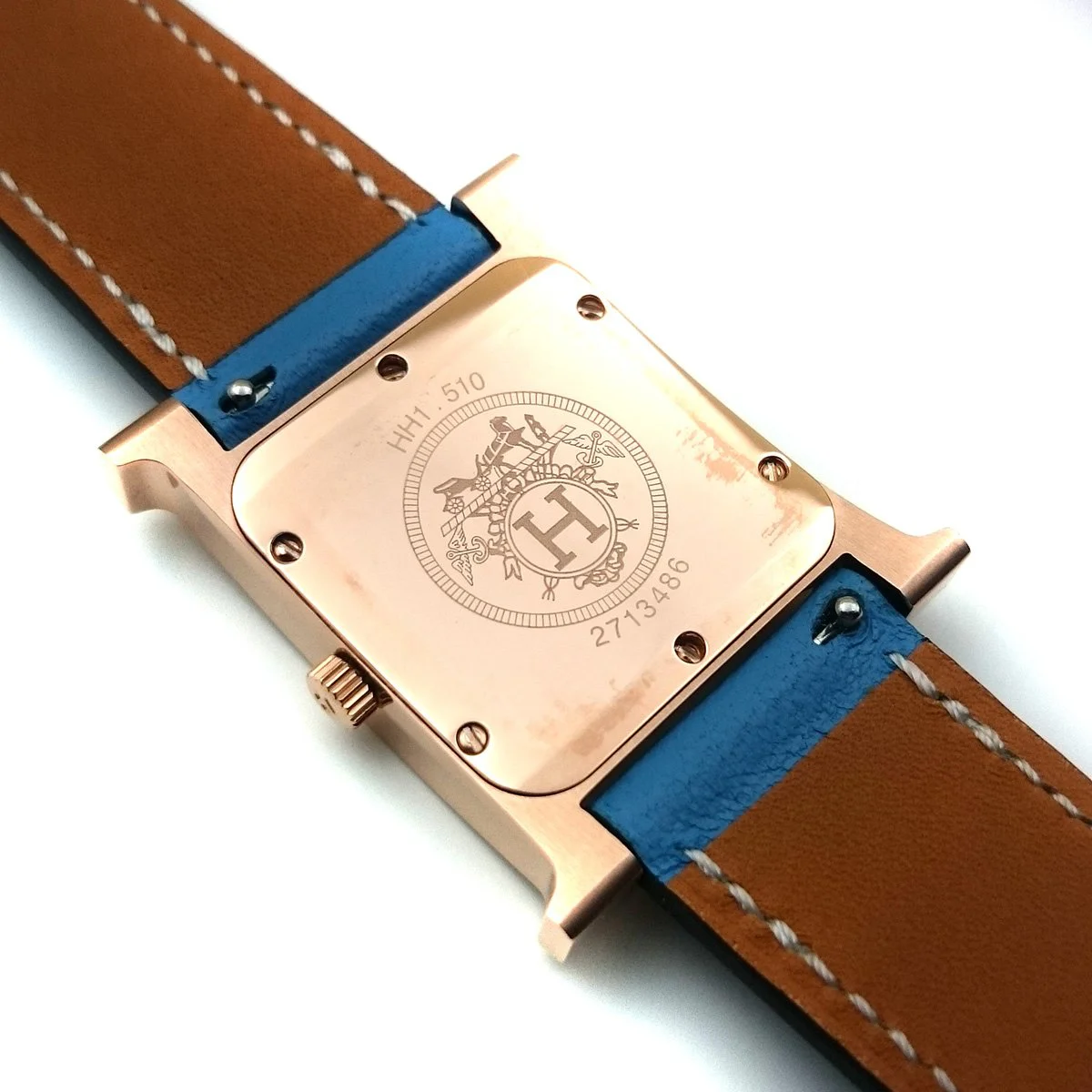 Heure H Rose Gold with Diamond Markers on Light Blue Fjord Leather Strap