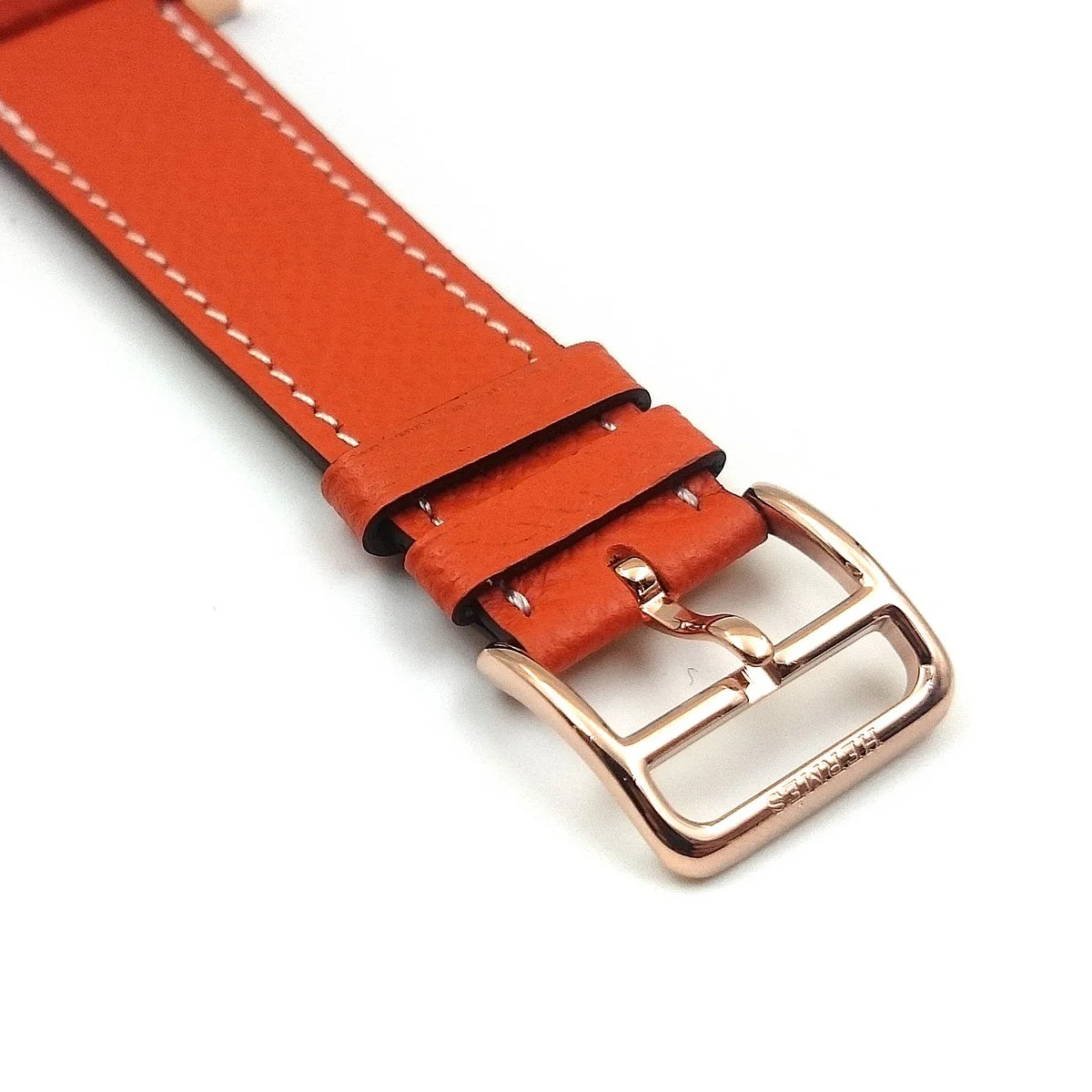 Heure H Rose Gold with Diamond Markers on Orange Epsom Leather Strap