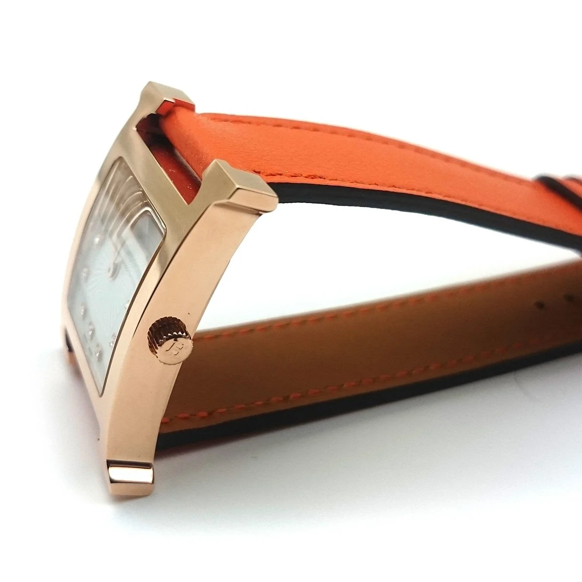 Heure H Rose Gold with Diamond Markers on Orange Fjord Leather Strap