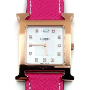 Heure H Rose Gold with Diamond Markers on Pink Epsom Leather Strap