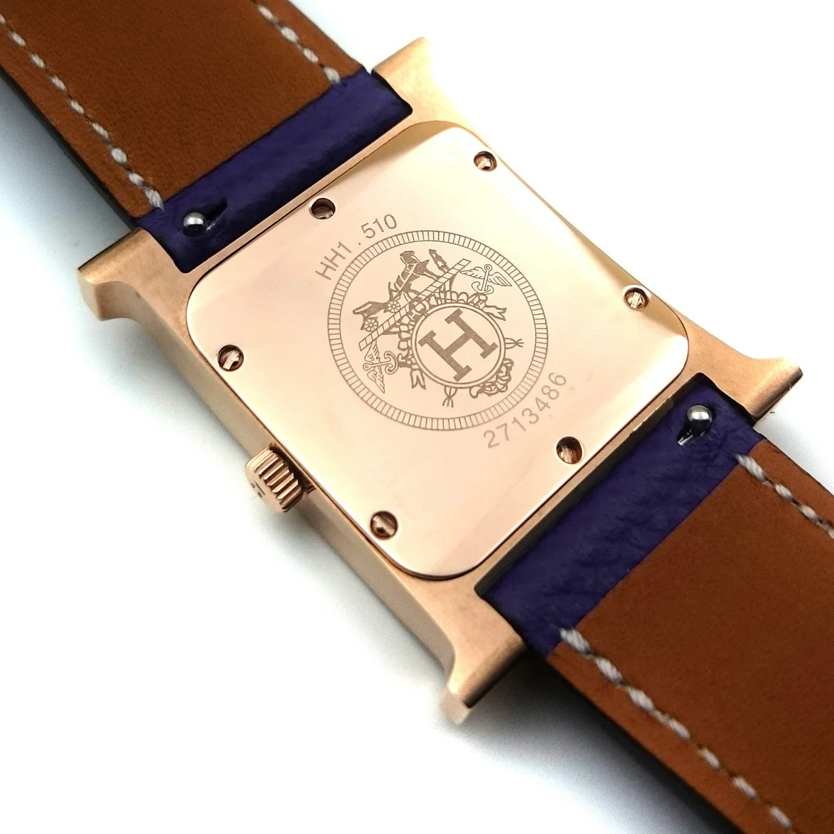 Heure H Rose Gold with Diamond Markers on Purple Epsom Leather Strap