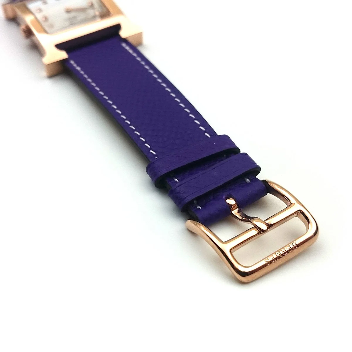 Heure H Rose Gold with Diamond Markers on Purple Epsom Leather Strap