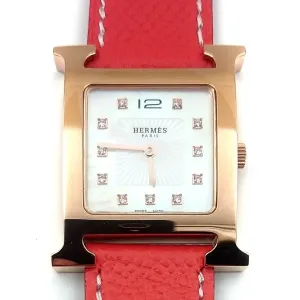 Heure H Rose Gold with Diamond Markers on Vermilion Epsom Leather Strap