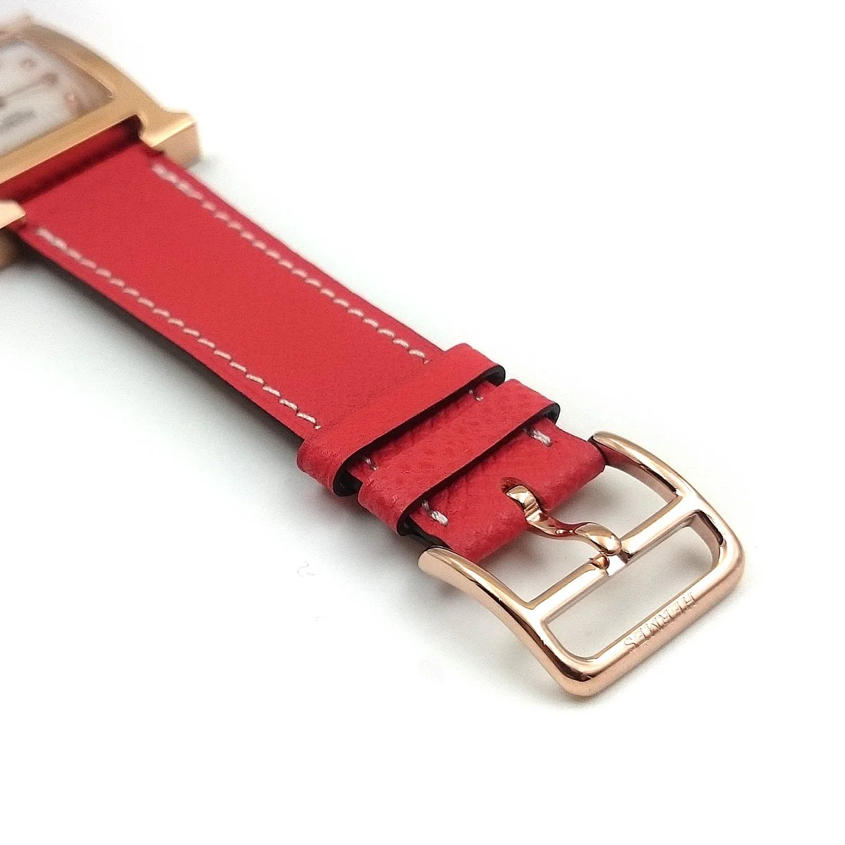 Heure H Rose Gold with Diamond Markers on Vermilion Epsom Leather Strap