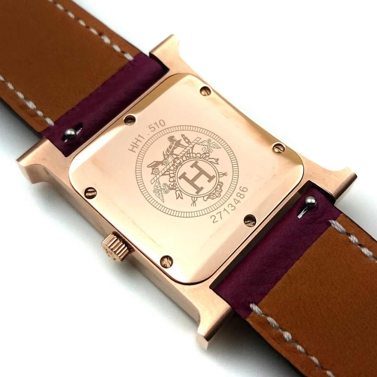 Heure H Rose Gold with Diamond Markers on Violet Epsom Leather Strap