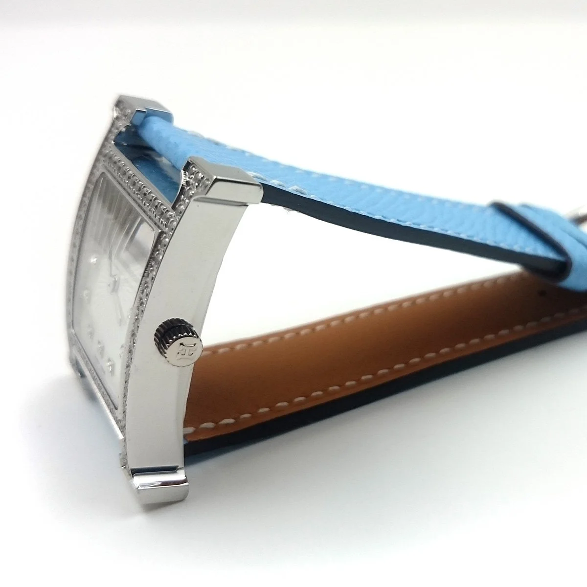 Heure H Steel with Diamond Bezel and Markers on Light Blue Epsom Leather Strap