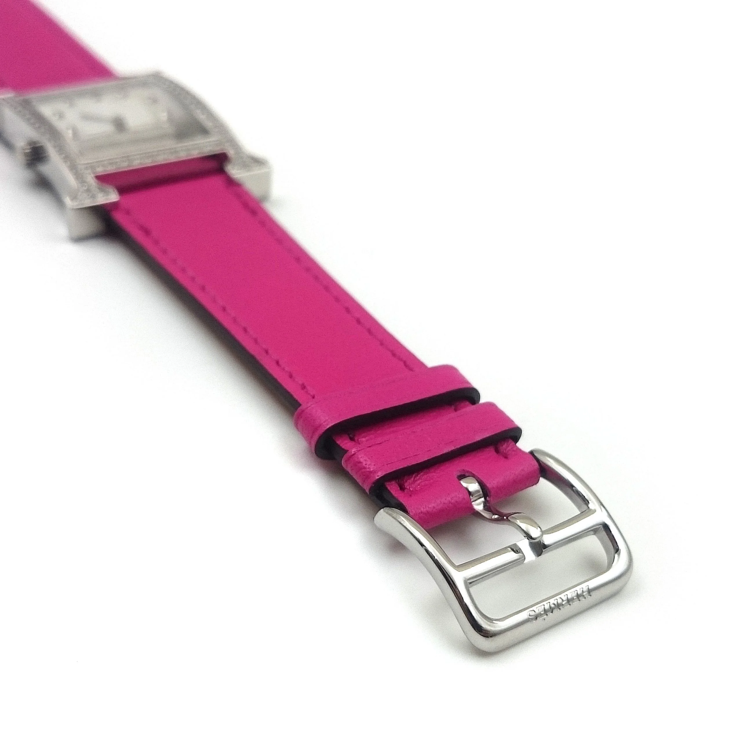 Heure H Steel with Diamond Bezel and Markers on Pink Fjord Leather Strap