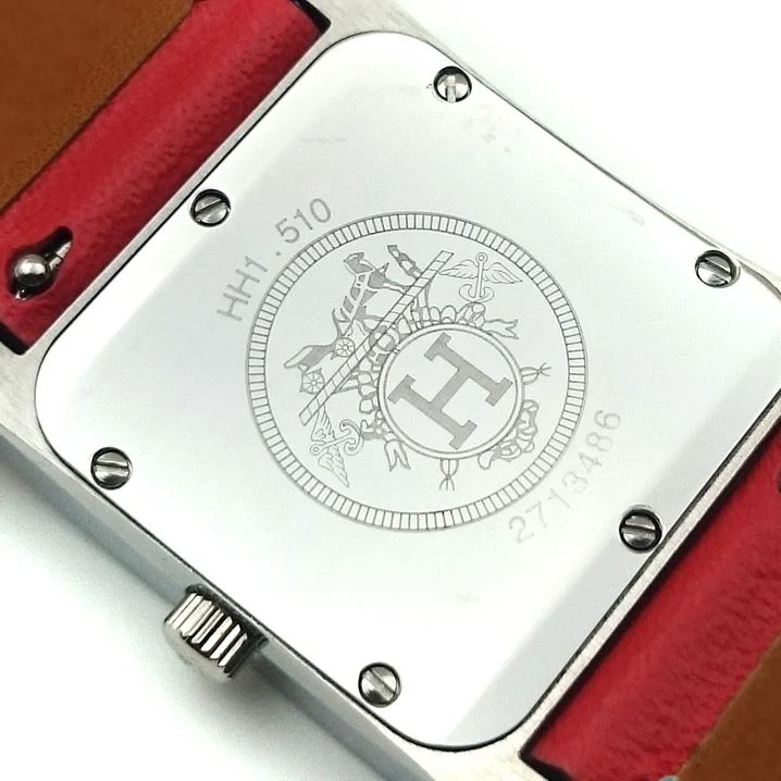 Heure H Steel with Diamond Bezel and Markers on Vermilion Epsom Leather Strap