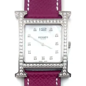 Heure H Steel with Diamond Bezel and Markers on Violet Epsom Leather Strap
