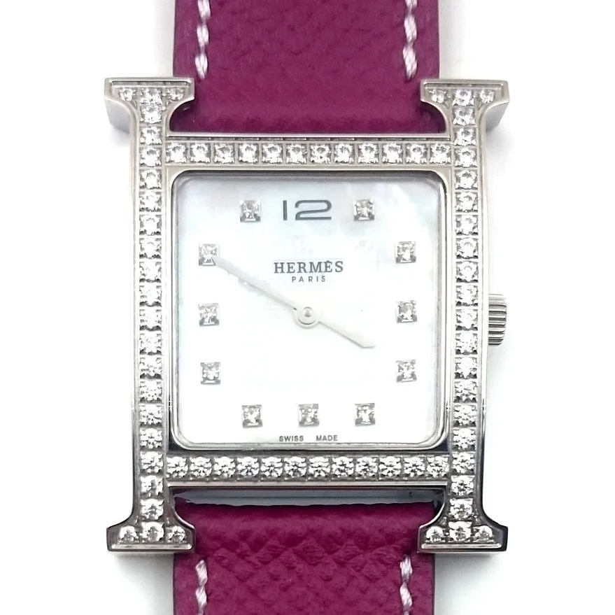 Heure H Steel with Diamond Bezel and Markers on Violet Epsom Leather Strap