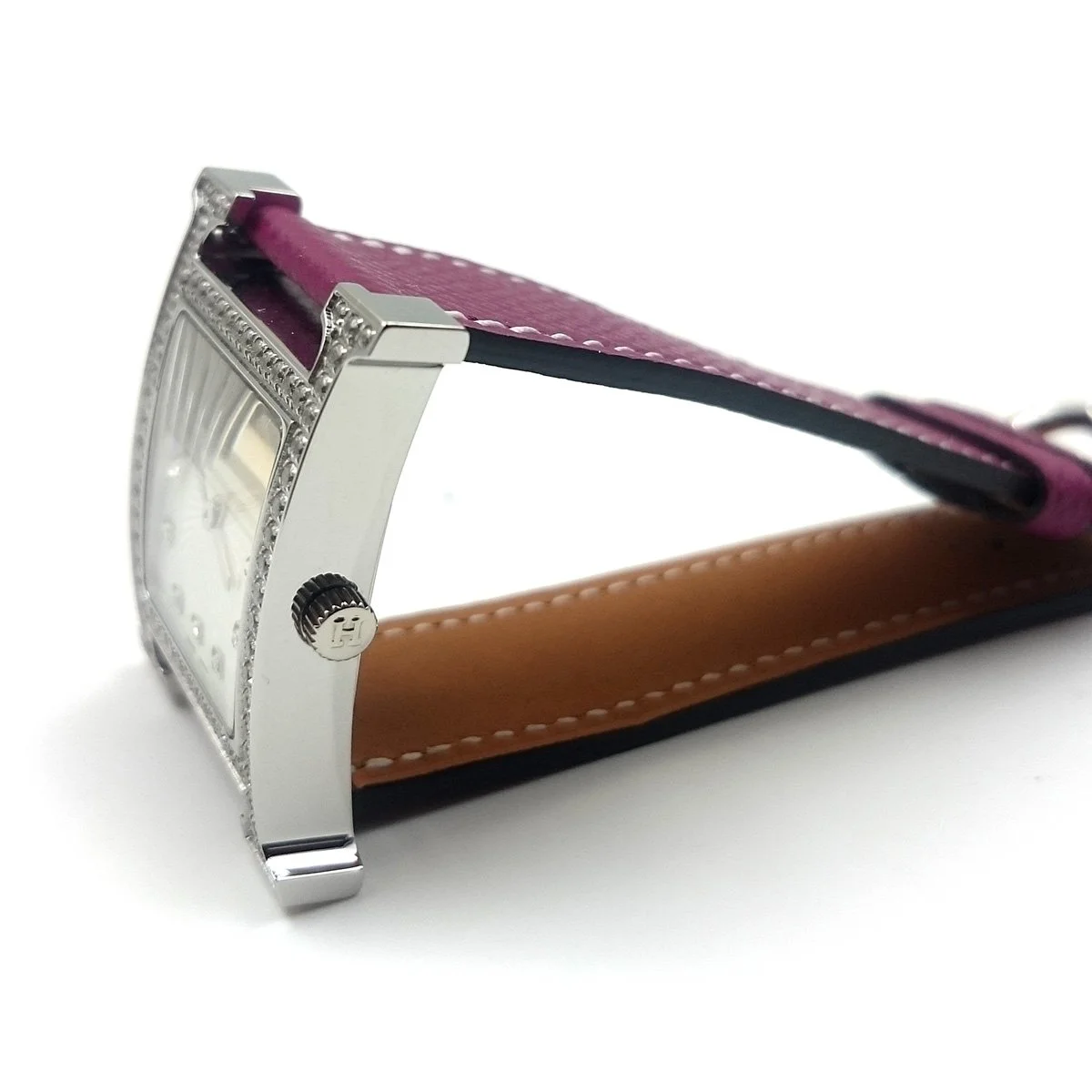 Heure H Steel with Diamond Bezel and Markers on Violet Epsom Leather Strap