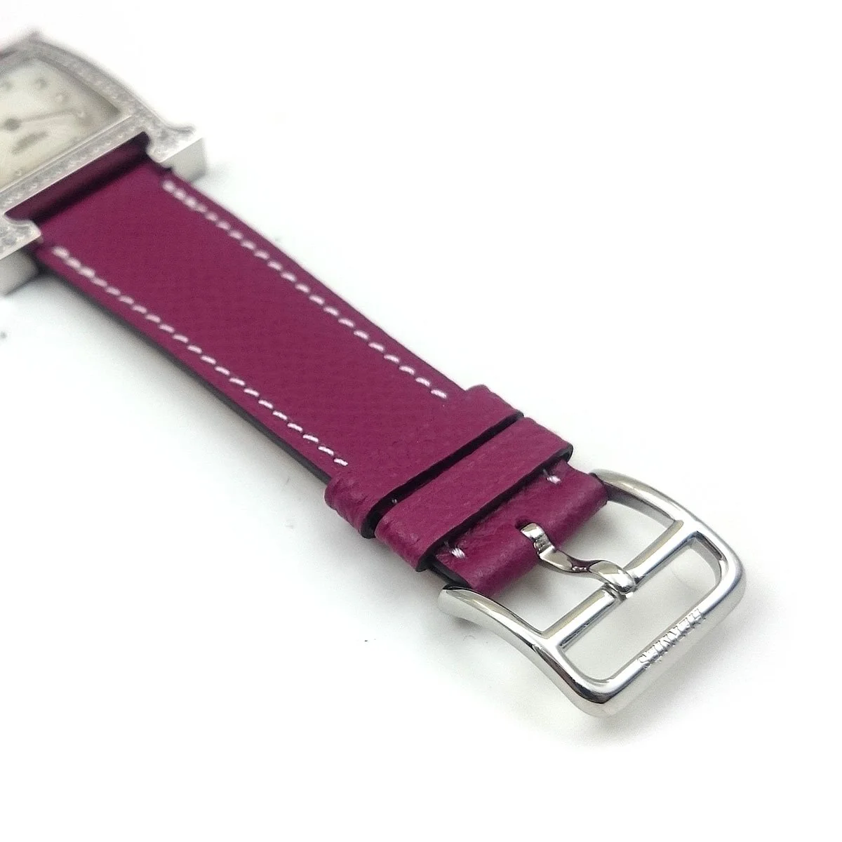 Heure H Steel with Diamond Bezel and Markers on Violet Epsom Leather Strap